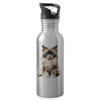 Chat géométrique – Motif de chat élégant en polygone - Gourde avec paille intégrée - argent clair - Droite