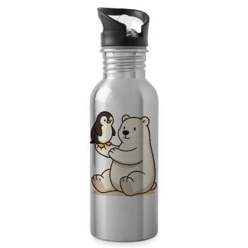 Die Freundschaft zwischen Eisbär und Pinguin - Trinkflasche mit integriertem Trinkhalm - Lightsilver - Rechts