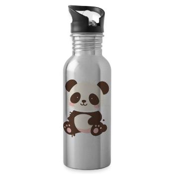 Niedlicher Panda – verspielter Graffiti-Cartoon - Trinkflasche mit integriertem Trinkhalm - Lightsilver - Rechts