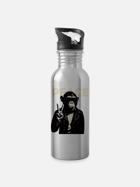 Friedlicher Rebellenaffe - Trinkflasche mit integriertem Trinkhalm - Lightsilver