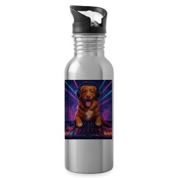 Nova Scotia Toller DJ Hund witzig positiv Geschenk - Trinkflasche mit integriertem Trinkhalm - Lightsilver - Rechts