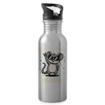 Karneval Rockmusik Karnevalsmaus Niedlich - Trinkflasche mit integriertem Trinkhalm - Lightsilver - Rechts