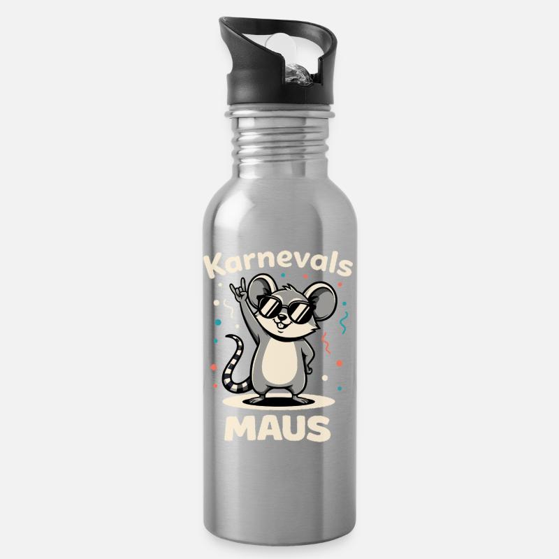 Karneval Rockmusik Karnevalsmaus Niedlich - Trinkflasche mit integriertem Trinkhalm - Lightsilver