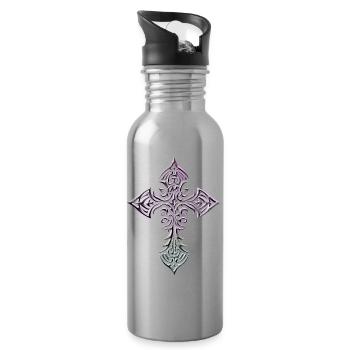 Croix tribale en croix en forme de dégradé - Gourde avec paille intégrée - argent clair - Droite