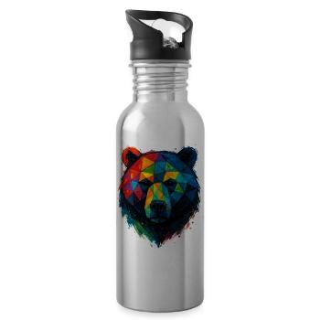 Geometric Bear: Farbenfroher Low Poly-Stil - Trinkflasche mit integriertem Trinkhalm - Lightsilver - Rechts