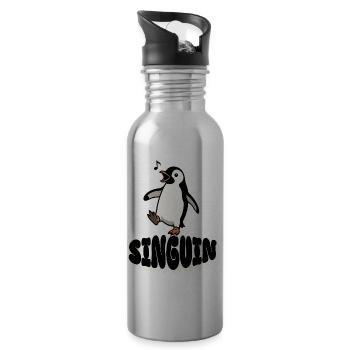 Singender Pinguin - Singuin - Trinkflasche mit integriertem Trinkhalm - Lightsilver - Rechts