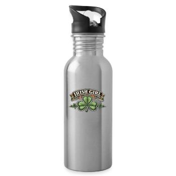 Irish Girl Shamrock Emblem - Water bottle with straw - silver - Right