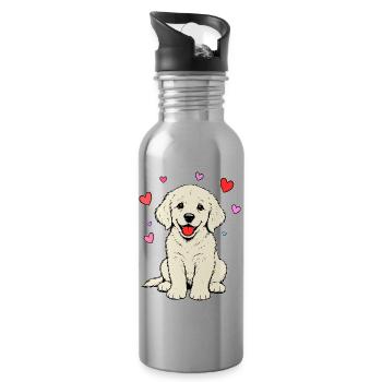 Golden_Retriever_Welpen_sitzend_Herz_beige - Trinkflasche mit integriertem Trinkhalm - Lightsilver - Rechts