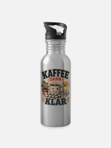 KAFFEE DANN KLAR - Trinkflasche mit integriertem Trinkhalm - Lightsilver