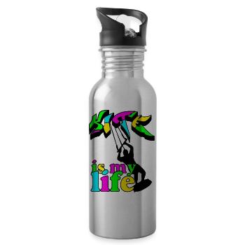 Kite Surfing is my Life Kiteboarding, Kitesurfer - Trinkflasche mit integriertem Trinkhalm - Lightsilver - Rechts