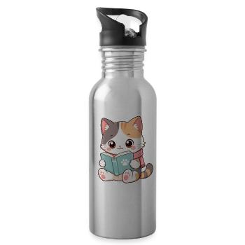 Kawaii Lesekätzchen - Trinkflasche mit integriertem Trinkhalm - Lightsilver - Rechts