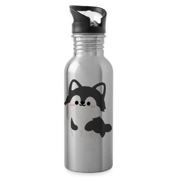 Kawaii Husky-Welpen-Illustration - Trinkflasche mit integriertem Trinkhalm - Lightsilver - Rechts