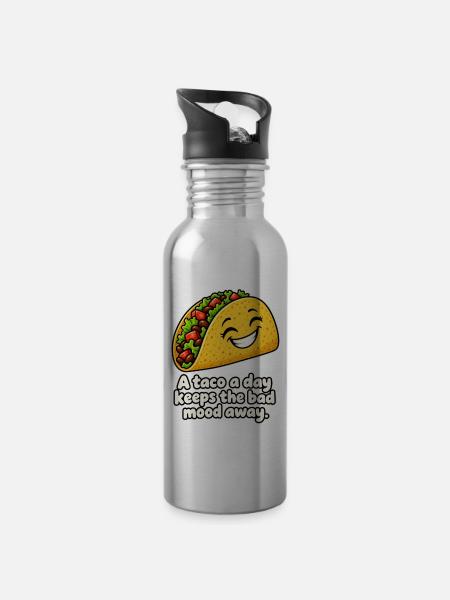 Taco gegen schlechte Laune - Trinkflasche mit integriertem Trinkhalm - Lightsilver