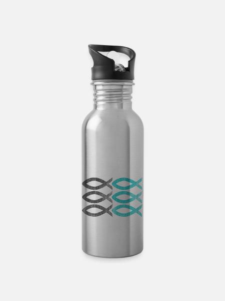 Christlich Fische Christen - Trinkflasche mit integriertem Trinkhalm - Lightsilver