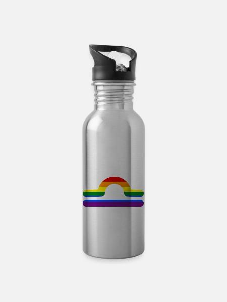 Sternzeichen Waage LGBT - Trinkflasche mit integriertem Trinkhalm - Lightsilver