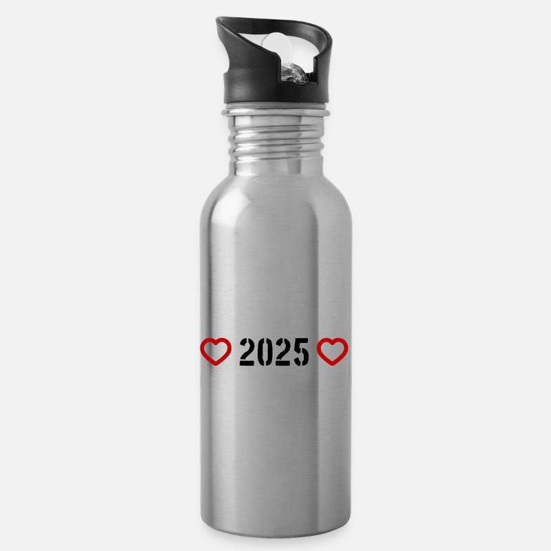 2025 Herz - Trinkflasche mit integriertem Trinkhalm - Lightsilver