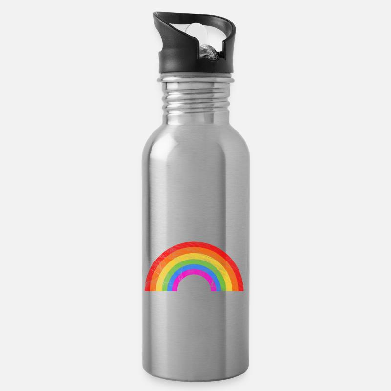Logo arc-en-ciel - Gourde avec paille intégrée - argent clair