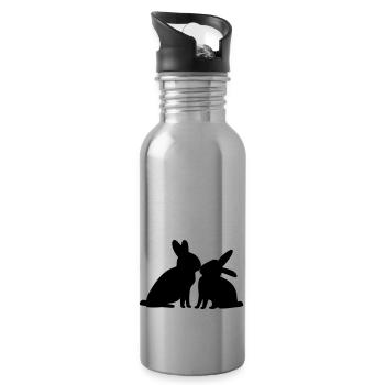 Hasen-Paar [vec] - Trinkflasche mit integriertem Trinkhalm - Lightsilver - Rechts