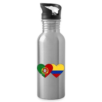 Portugal Colombie Drapeau Coeur Utilisé - Gourde avec paille intégrée - argent clair - Droite