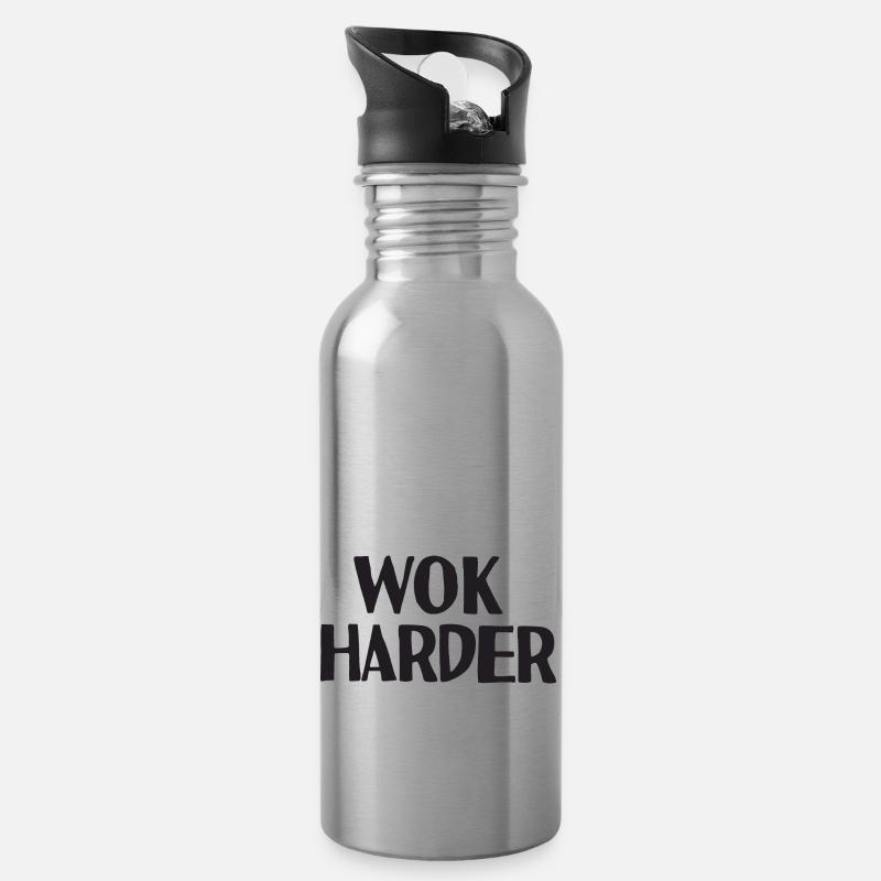 Wok plus dur - Gourde avec paille intégrée - argent clair