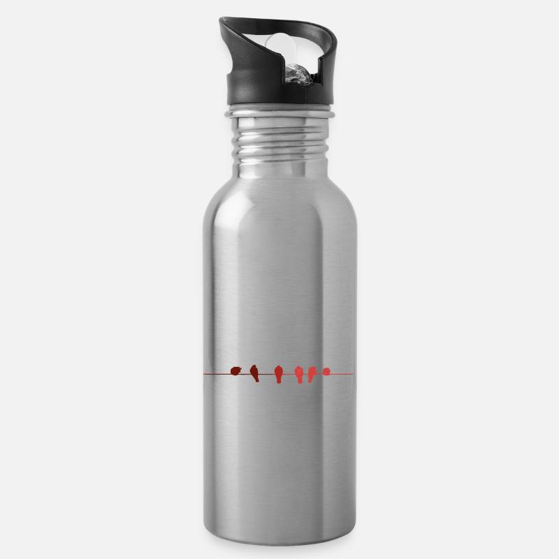 Vögel auf der Leine - Trinkflasche mit integriertem Trinkhalm - Lightsilver
