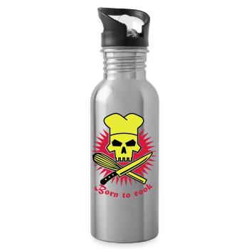 born_to_cook_3c - Water bottle with straw - silver - Right