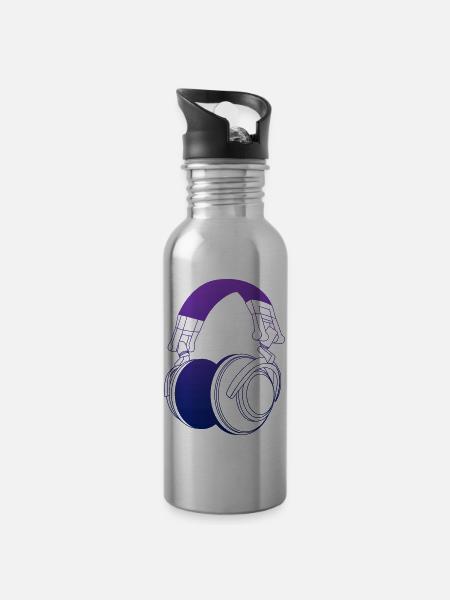 DJ Kopfhörer - Trinkflasche mit integriertem Trinkhalm - Lightsilver