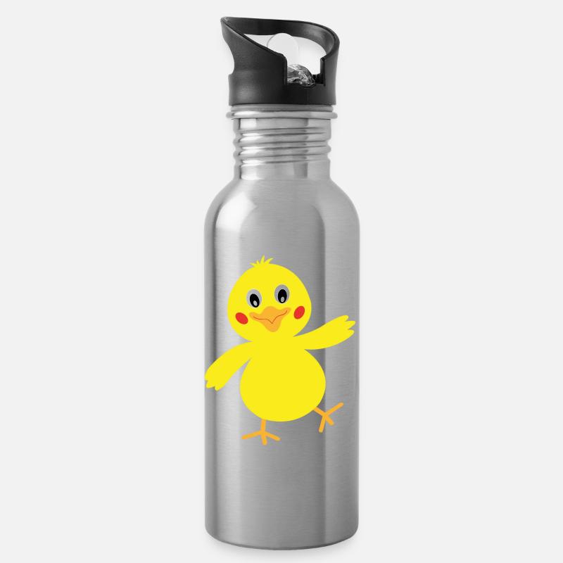 küken - Trinkflasche mit integriertem Trinkhalm - Lightsilver