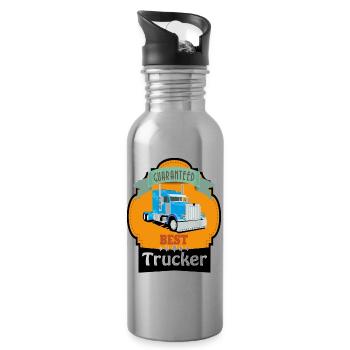 Best Trucker, Lkw Trucker Design - Trinkflasche mit integriertem Trinkhalm - Lightsilver - Rechts