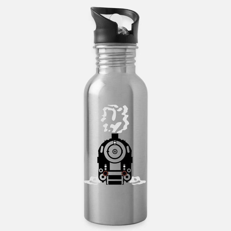 Dampflok Rauch Dampf Qualm - Trinkflasche mit integriertem Trinkhalm - Lightsilver