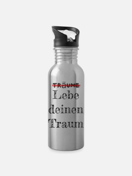 Lebe deinen Traum! - Trinkflasche mit integriertem Trinkhalm - Lightsilver