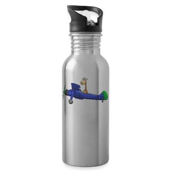 Airplane cartoon giraffe kids - Water bottle with straw - silver - Right