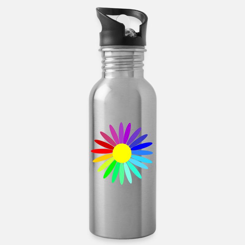 regenbogenblume - Trinkflasche mit integriertem Trinkhalm - Lightsilver