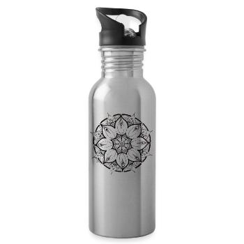 mandala noir intuitif et peint à la main - Gourde avec paille intégrée - argent clair - Droite