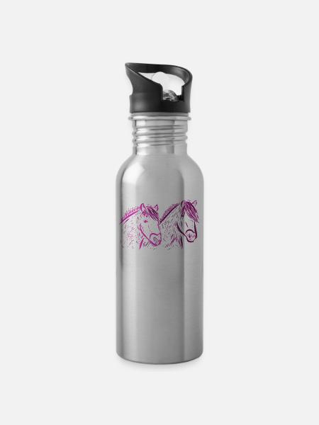 Pferde - Trinkflasche mit integriertem Trinkhalm - Lightsilver