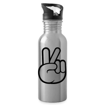 Peace Zeichen Hand Frieden Cool - Trinkflasche mit integriertem Trinkhalm - Lightsilver - Rechts