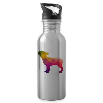 Frenchie French Bulldog Regenbogen bunt - Trinkflasche mit integriertem Trinkhalm - Lightsilver - Rechts