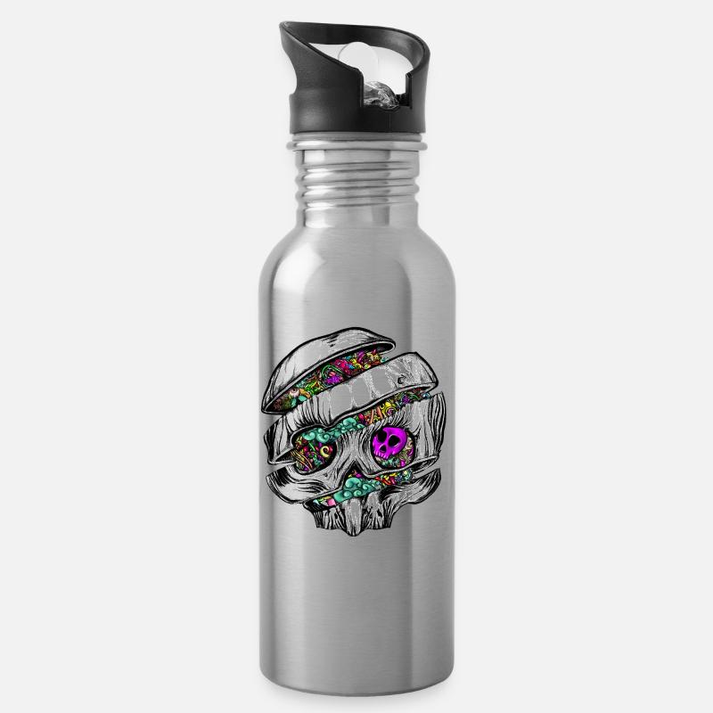 Geschnittener Schädel mit Gekritzeln - Trinkflasche mit integriertem Trinkhalm - Lightsilver