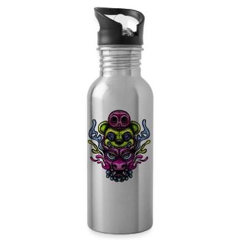 Dragon, bear and skully color - Water bottle with straw - silver - Right