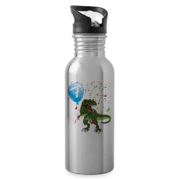 I'm 7 7th Dino Dinosaur Children's Birthday - Water bottle with straw - silver - Right