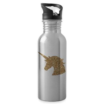 Unicorn gold magical - Water bottle with straw - silver - Right
