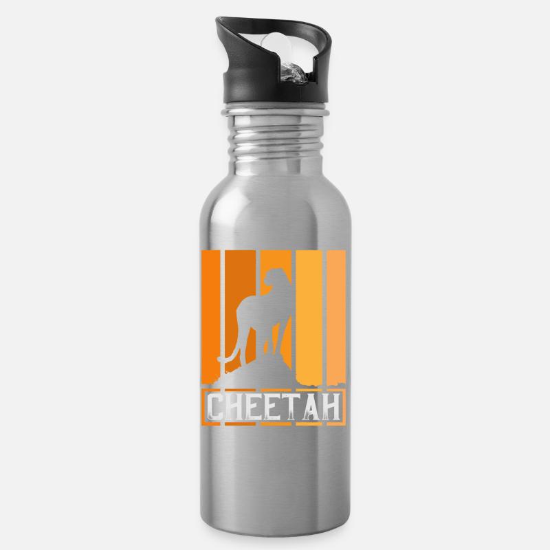 Retro Gepard - Trinkflasche mit integriertem Trinkhalm - Lightsilver