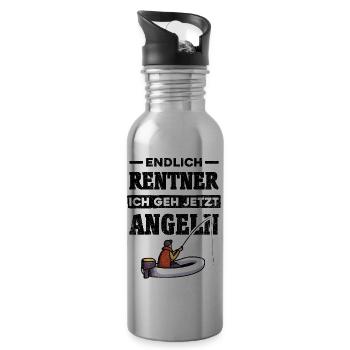 Endlich Rentner Angeln Papa Geschenk Rente Opa - Trinkflasche mit integriertem Trinkhalm - Lightsilver - Rechts