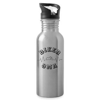 Motorrad Oma Grandma Grandmother Omi Biker - Trinkflasche mit integriertem Trinkhalm - Lightsilver - Rechts