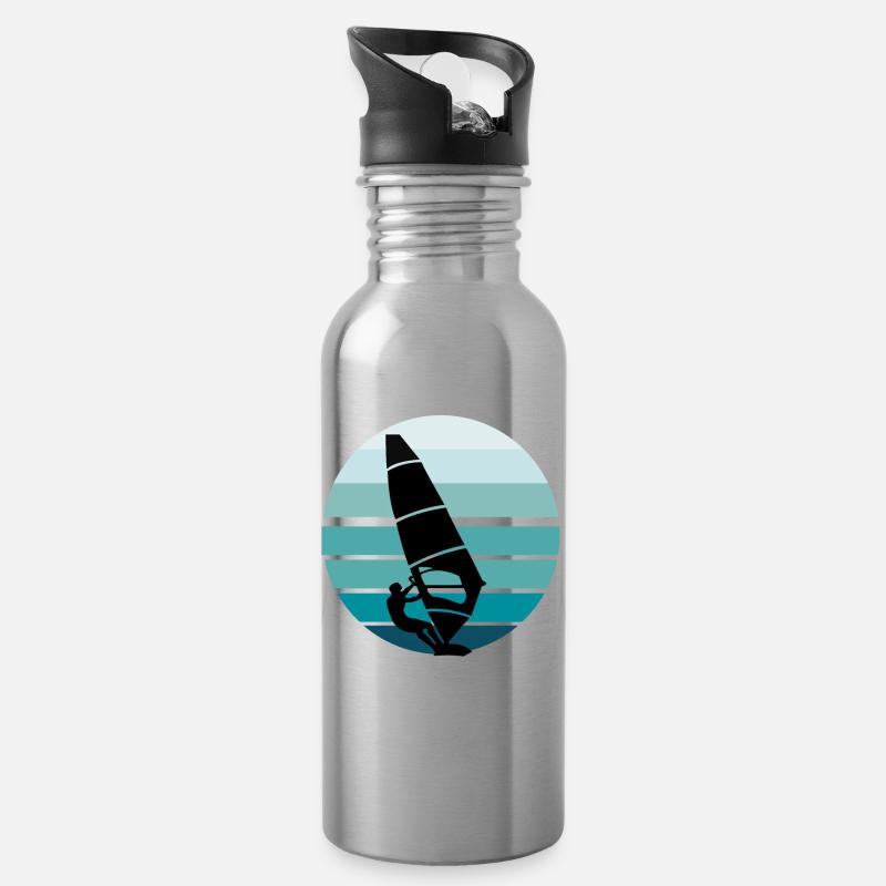 Surfer Windsurfer fond bleu - Gourde avec paille intégrée - argent clair