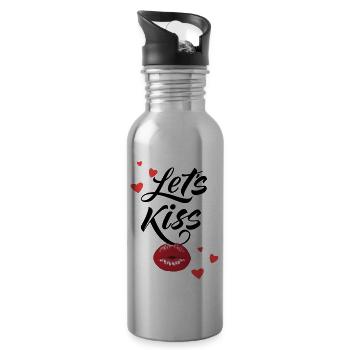 Heiliger Valentinstag - Lasst uns küssen - Trinkflasche mit integriertem Trinkhalm - Lightsilver - Rechts