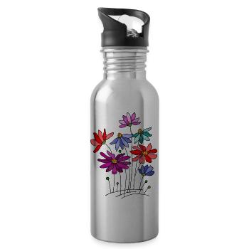 Blumen - Trinkflasche mit integriertem Trinkhalm - Lightsilver - Rechts