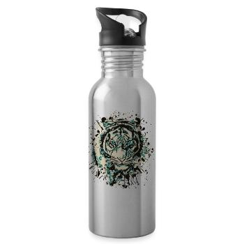 Tiger Katze - Vintage Grunge - Katzenauge Blau - Trinkflasche mit integriertem Trinkhalm - Lightsilver - Rechts