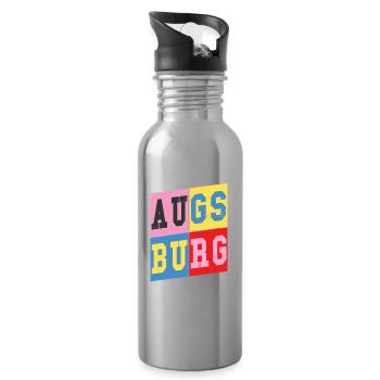 Augsburg Deutschland Stadt Schrift Retro Heimat - Trinkflasche mit integriertem Trinkhalm - Lightsilver - Rechts