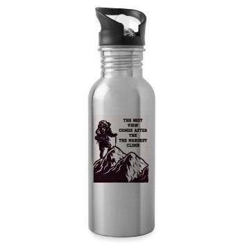 Mountain Mountains Mountaineering Hiking Climbing Nature - Water bottle with straw - silver - Right
